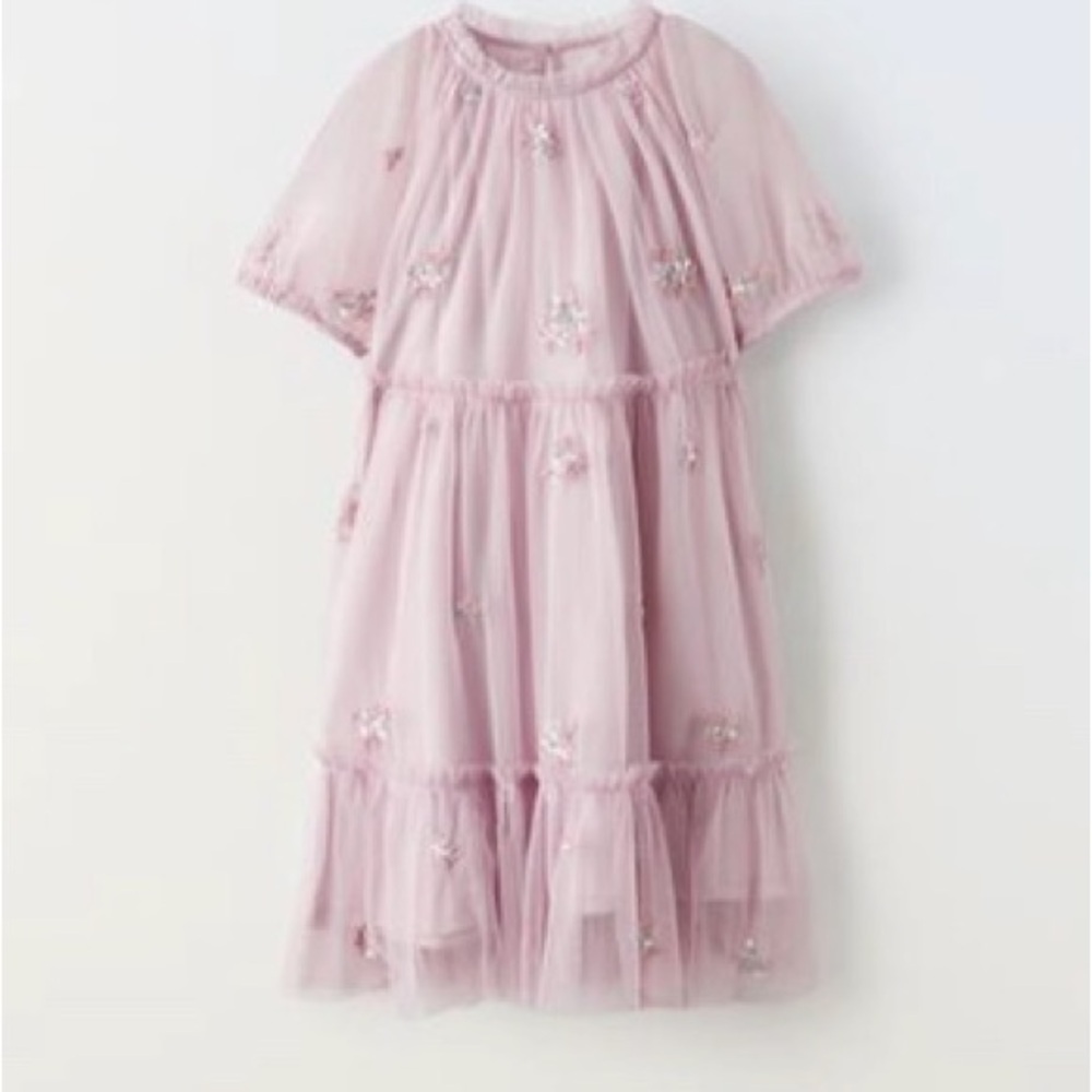 Zara Girls Lavender Purple Embroidered Dress with Beading